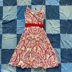 y2k forever 21 paisley floral dress red/green/cream